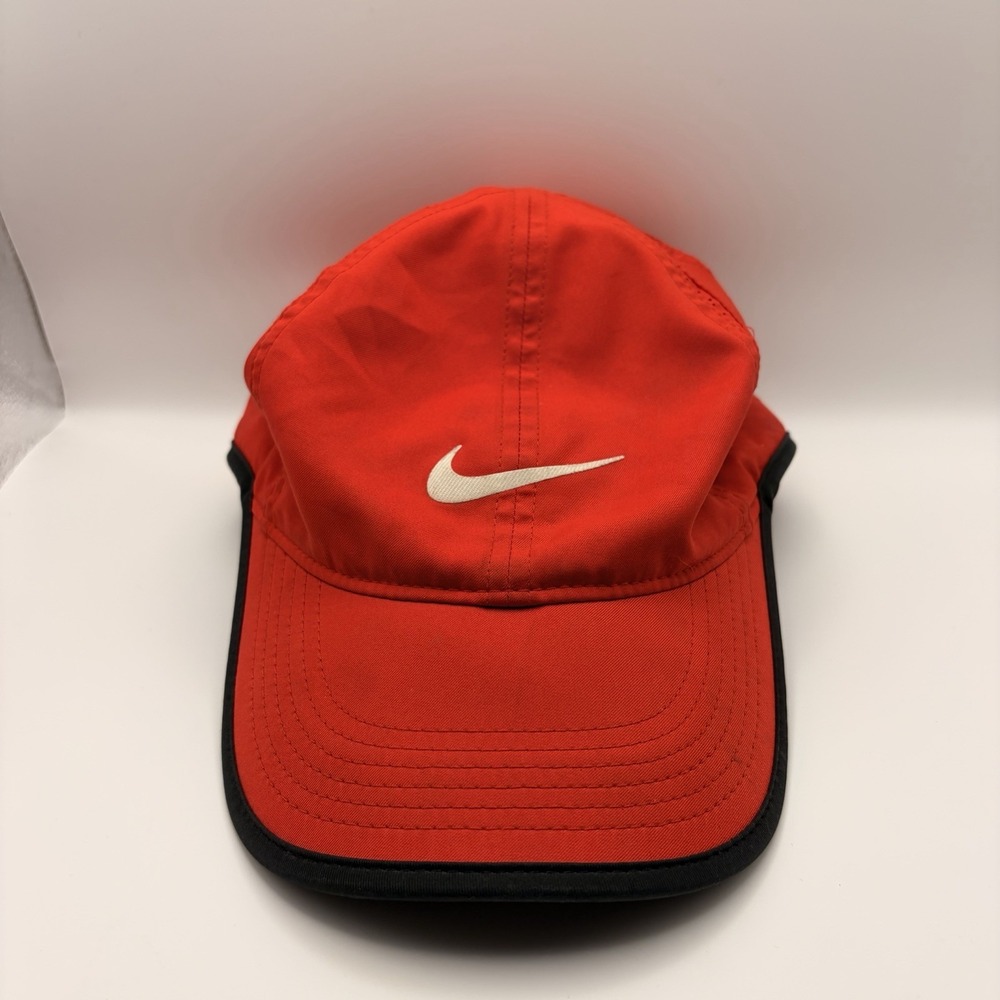Nike Featherlight Dri-FIT Running Hat Red Black Adjustable Lightweight Cap